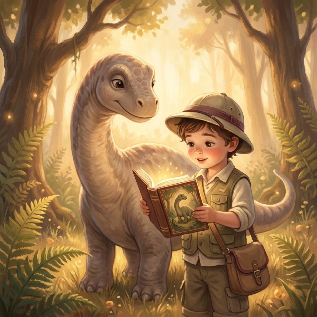 Ni├▒o con dinosaurio amable tema Dinosaurios y libro personalizado ÔÇ
