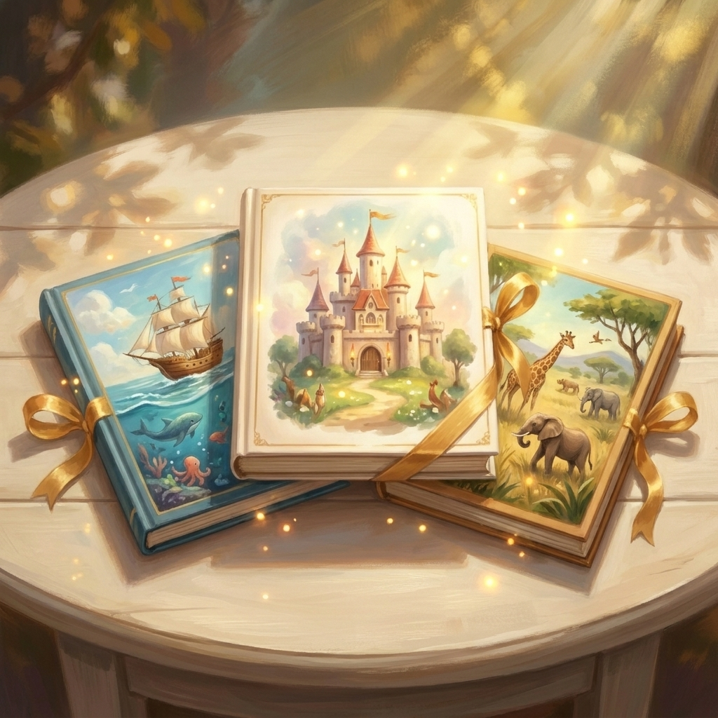 Tres libros personalizados Mar, Safari y Castillo ÔÇ