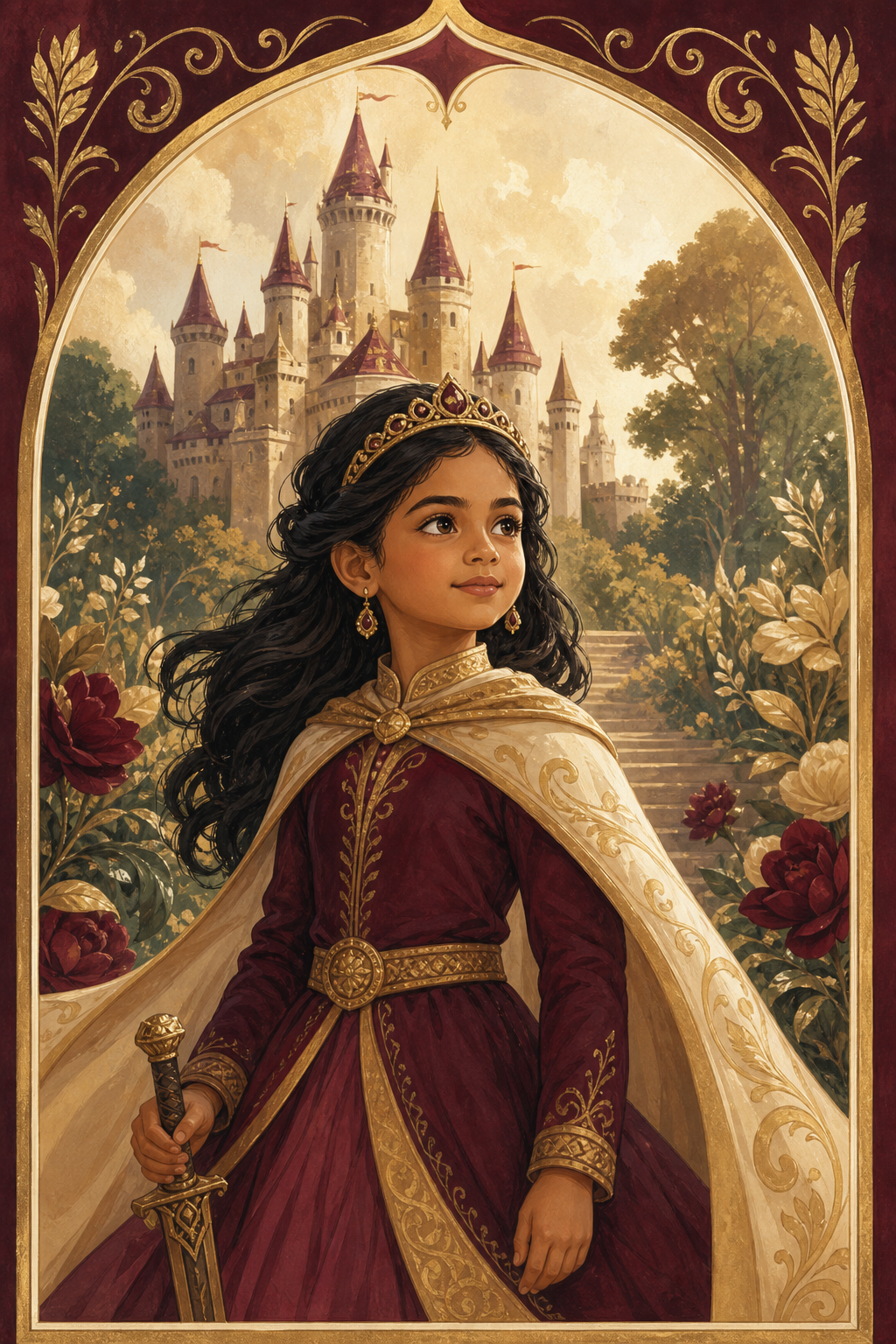 Portada personalizada de cuento Araluz con retrato de Aisha, 8 años